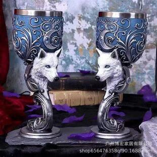 2023 New European and American Mythical Creative Personality Snow Wolf Goblet Medieval Couple Red Wine Cup Stainless Steel Cup