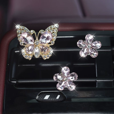 3-Piece Set of Crystal Butterfly Car Perfume Aromatherapy - 3-pieces-of-crystal-butterfly-flower-pink-with-scented-tablets