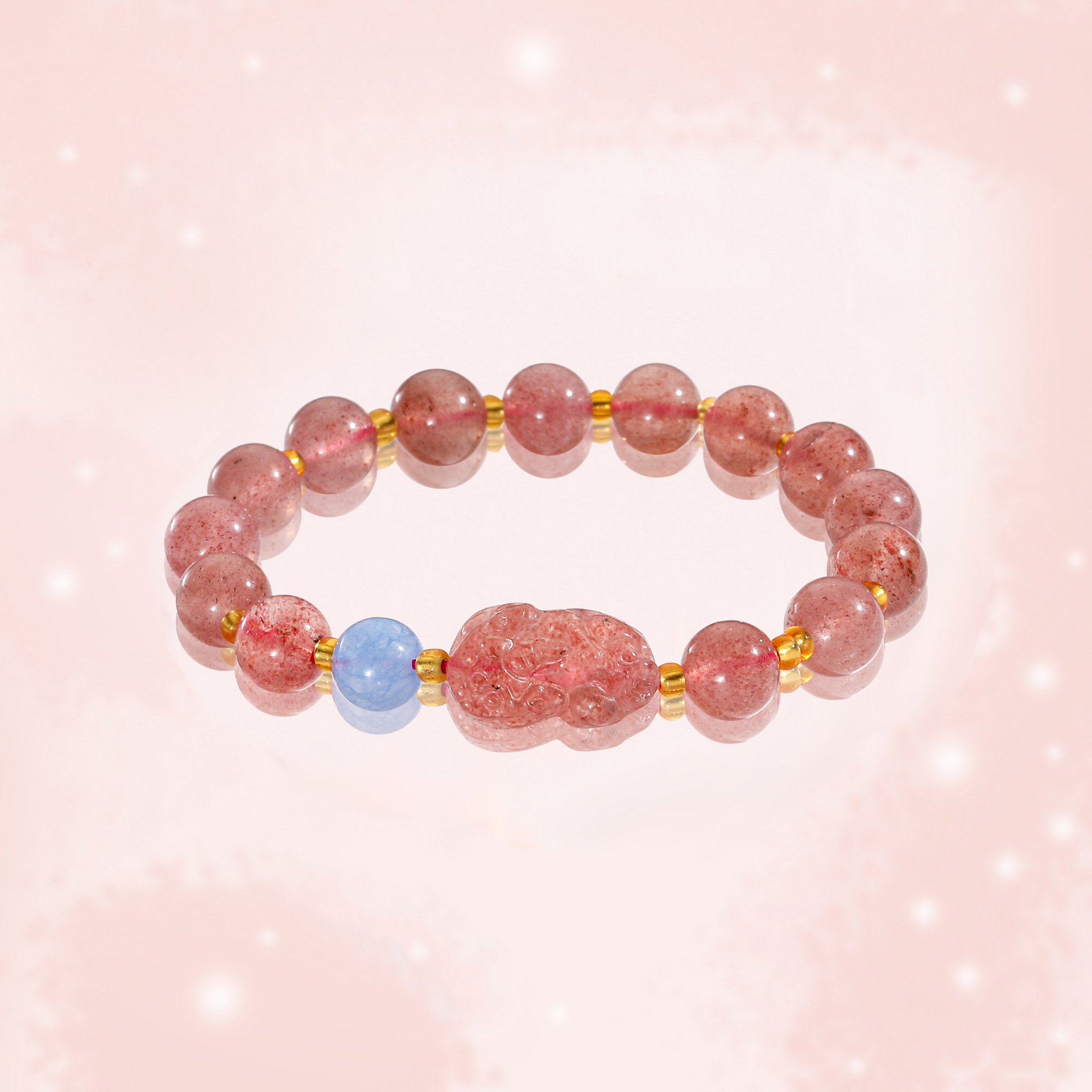 Armband für Frauen Xiaohongshu gleichen Stil Erdbeerkristall rosa Kristall Pixiu Armband natürliche Aquamarin Achat Armband rosa für Frauen_voghion.com