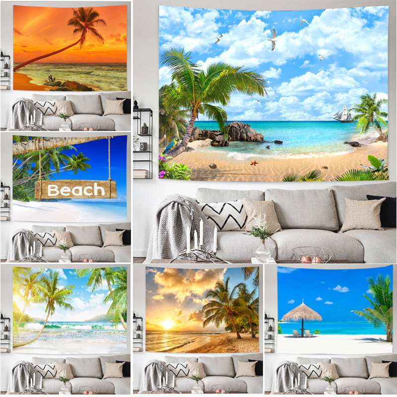 Nature landscape background tapestry for Instagram style bedroom headboard wall hanging decorative tapestry for room renovation live streaming decoration
