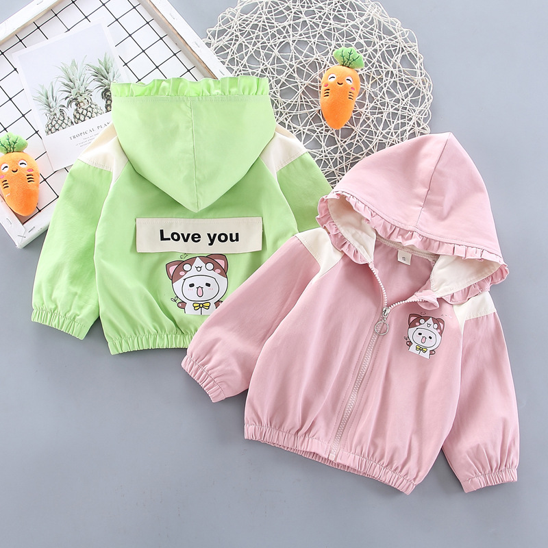 2021韩版春秋季女童花边连帽拉链衫单件女宝宝卡通夹克外套厂家批|ru