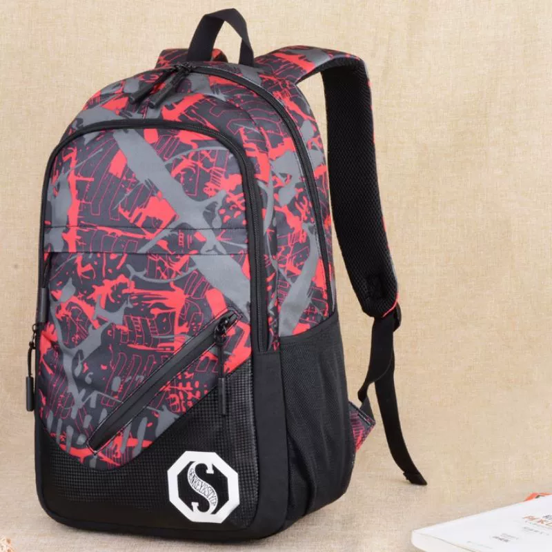 Школьный rucksack, набор рюкзаков с USB-зарядным устройством, корейский стиль, для средней школы, комплект из 3 предметов, хлопок оксфорд (Oxford cloth)
