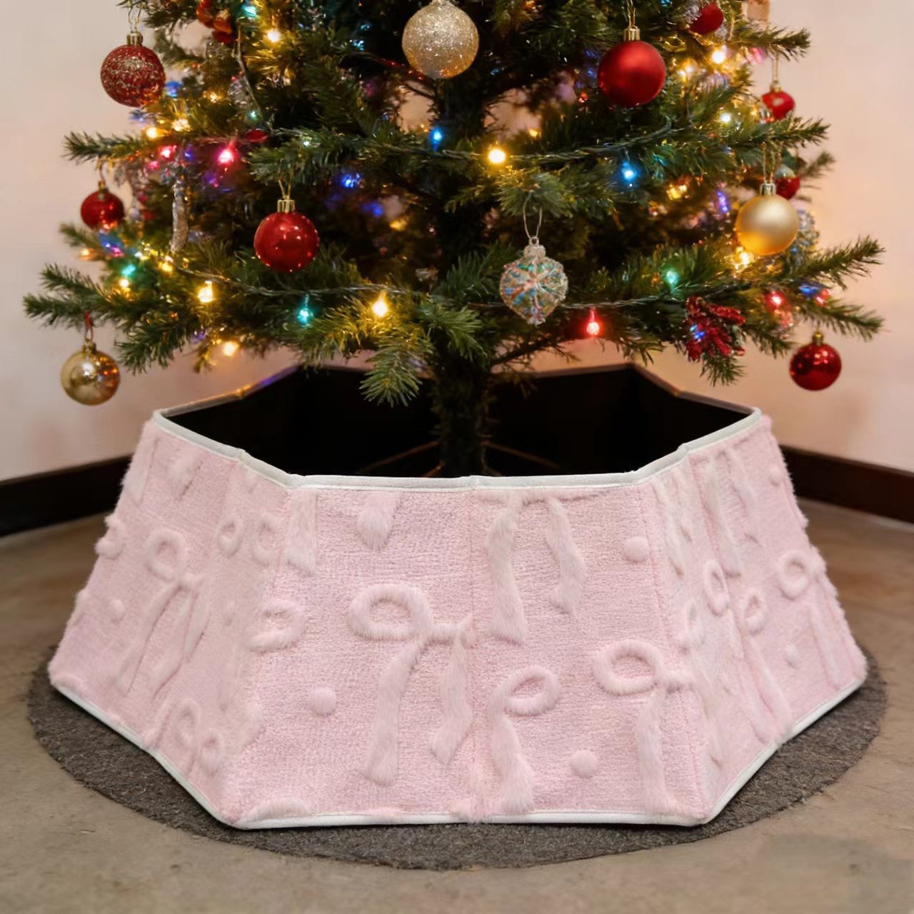 Decoraciones navideñas transfronterizas con estampado vertical y terciopelo de ringgit tejiendo faldas de árboles de Navidad decoraciones festivas alrededor de árboles de regalo image 16