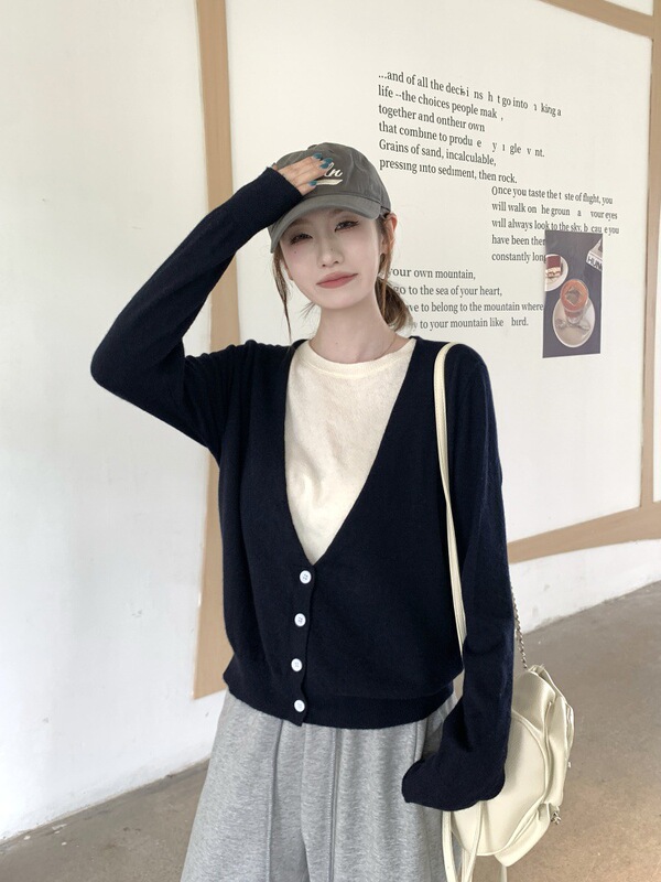 假两件针织衫女秋季新款慵懒风开衫毛衣宽松复古长袖上衣|undefined