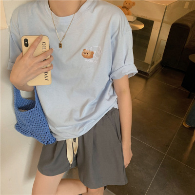 M_WOODS夏季2022新款韩国东大门韩版休闲刺绣小熊印花短袖棉T恤女|ru