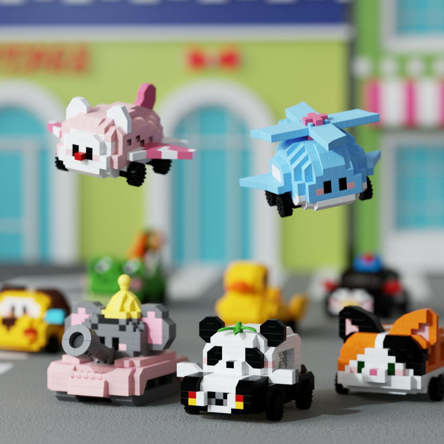 Panda Elephant Moe Team Mini Cartoon Tank Avión Compatible con Lego Modelo Juguetes para niños Regalos