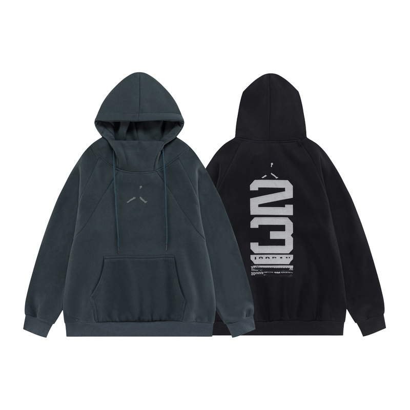 Autumn and winter fashion brand turtleneck sweater hooded plus velvet coat No. 23 printed loose men and teenagers all-match women's shirt