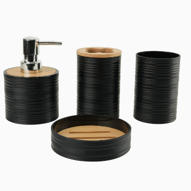 Juego de Baño de 4 Piezas con Tapa de Bambú de Plástico image 6