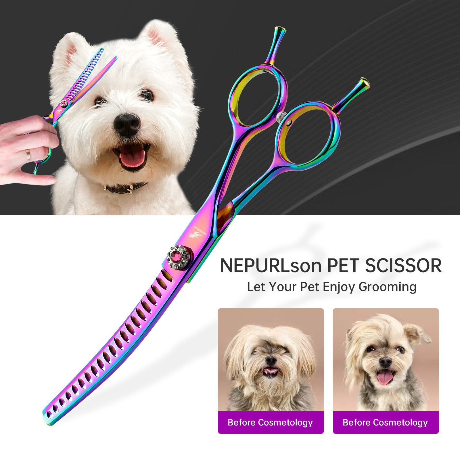 7.0inch Pair Tail Fish Bone Dense Beauty Hair Trimming Scissors Pet Curved Teeth_voghion.com