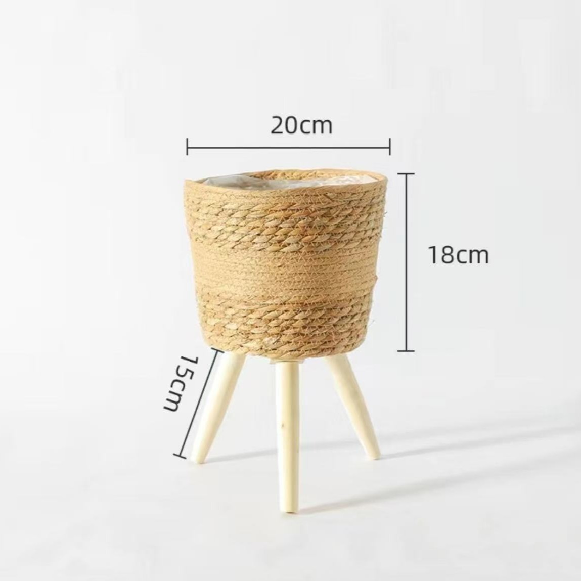 Macetero de Ratán con Soporte de Pie Tejido a Mano Decorativo para Sala de Estar