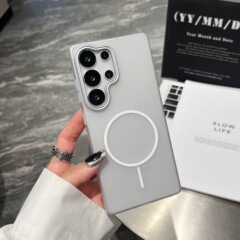 适用三星S25Ultra冰雾磨砂磁吸手机壳S24Plus银镜头S23防摔保护套