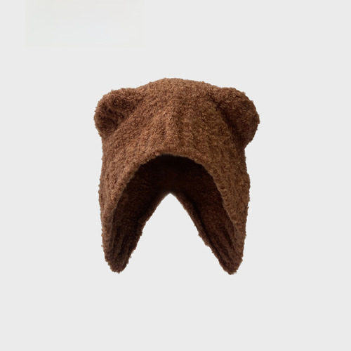Korean ins cute teddy bear ears woolen hat autumn and winter ear protection large head circumference warm knitted hat cold hat