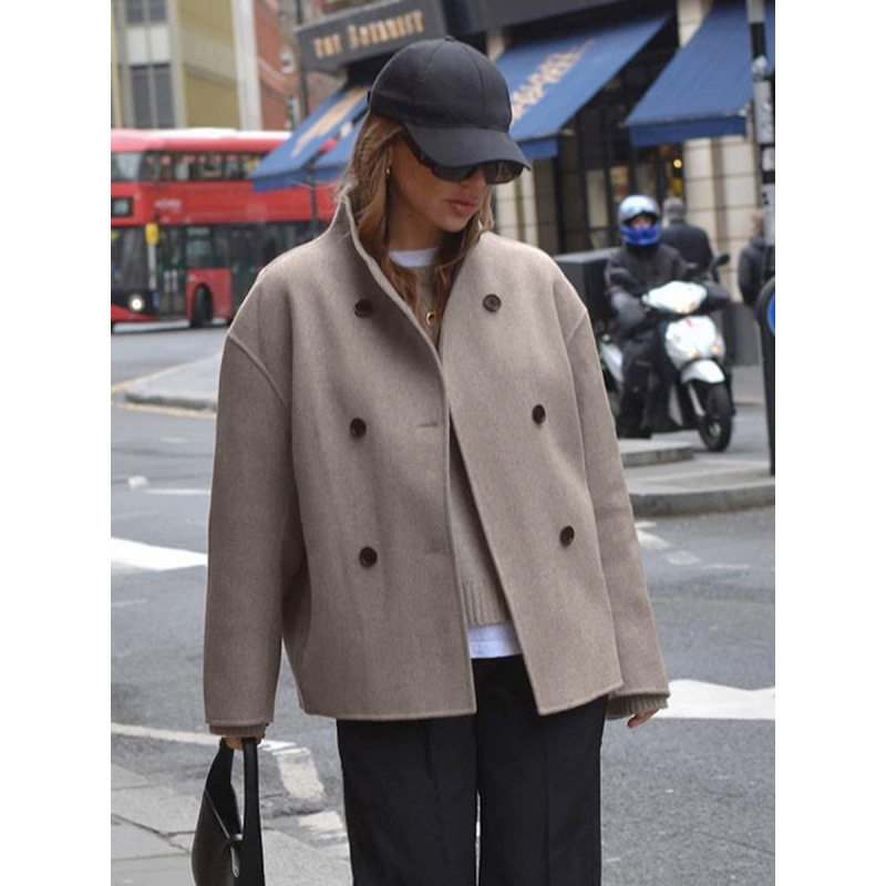 A Brown Double-Breasted Woolen Coat For Women, A Mid-Length Women's Winter Thickened Woolen Overcoat_ecoleips.com