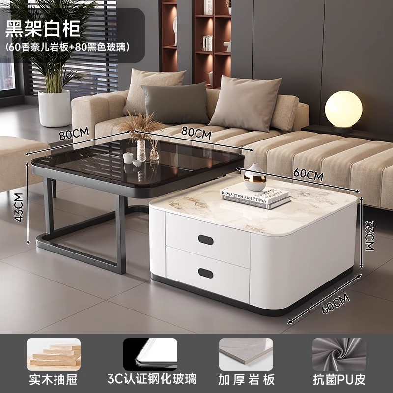 Mesa de té de roca sala de estar de alquiler familiar pequeña casa de lujo simple cuadrado moderno cuadrado de vidrio