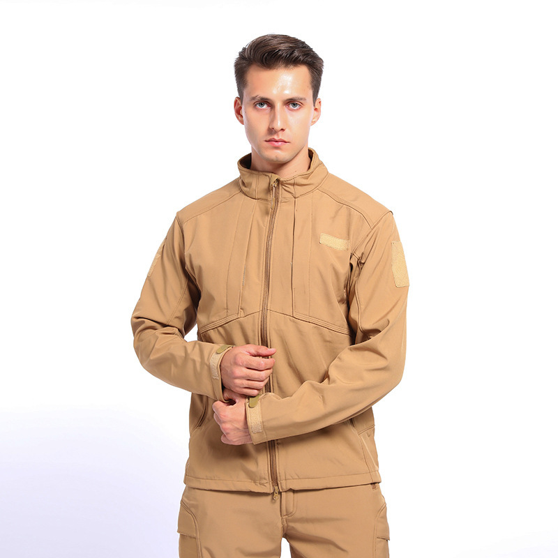 Cycling Warm Jacket Autumn and Winter Men's Solid Color Waterproof Fleece Rush Clothes Outdoor Sports Tactical Soft Shell Clothes