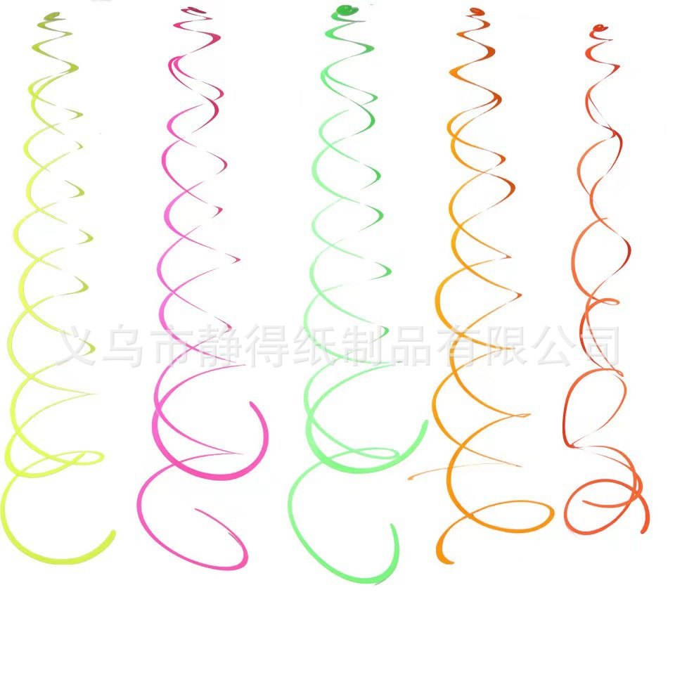 Nuevo pentagramas fluorescente colgante espiral papel fluorescente decoración espiral fiesta de cumpleaños decoración de luz negra