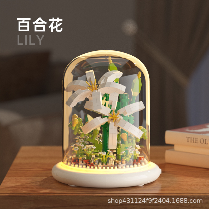 Compatible con Lego inmortal ramo de flores, juguetes de ensamblaje de plantas, adornos de claveles de girasol, regalos de año nuevo para niñas al por mayor