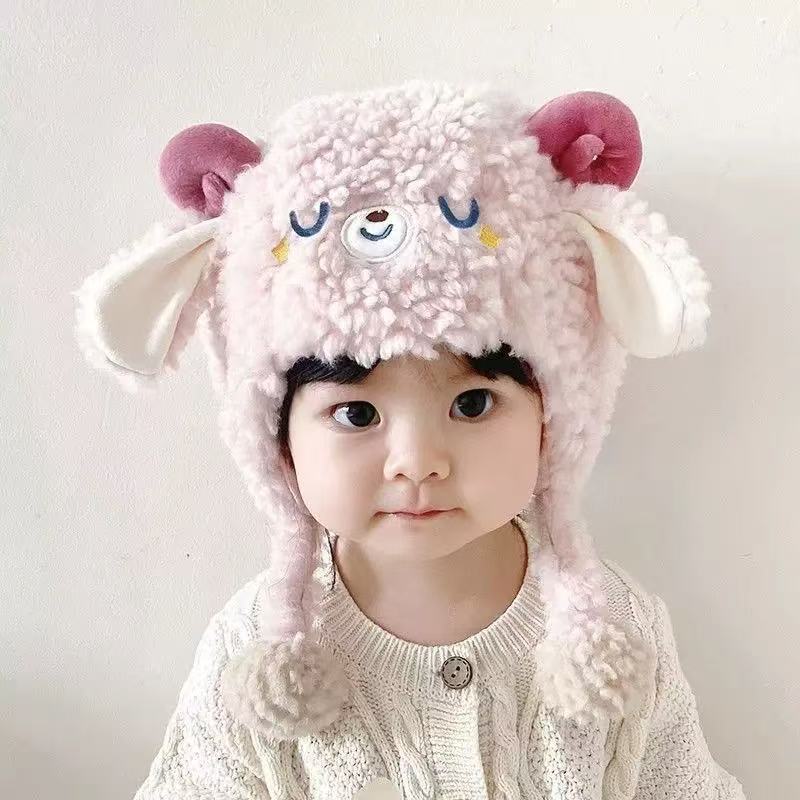 宝宝秋冬毛线帽子男女童保暖加厚毛绒帽婴幼儿护耳韩版可爱套头帽|undefined