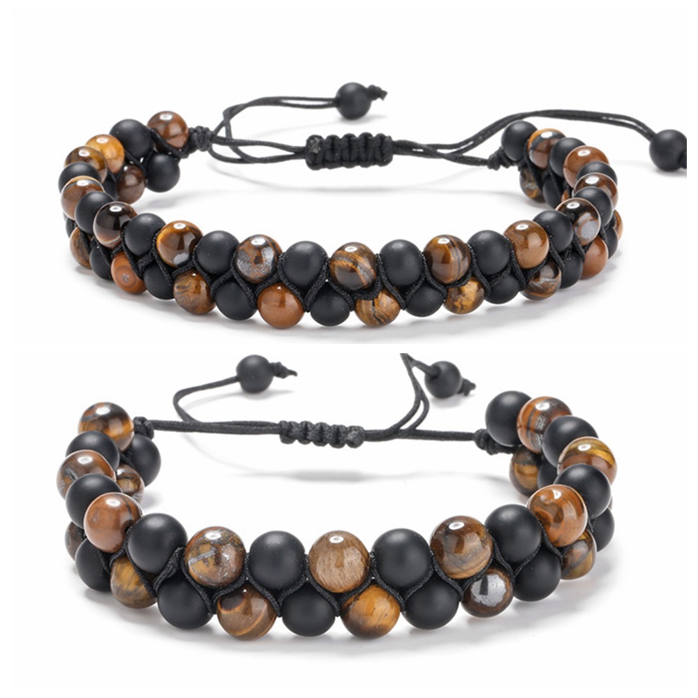 Europeo y americano transfronterizo natural Tigre ojo ágata piedra tejida pulsera de los hombres tejido ajustable imán negro pulsera de cuentas