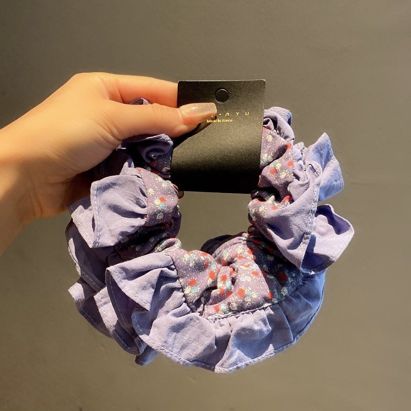 高级感优雅紫色双层碎花气质大肠圈女时尚甜美后脑勺丸子扎头绳|undefined