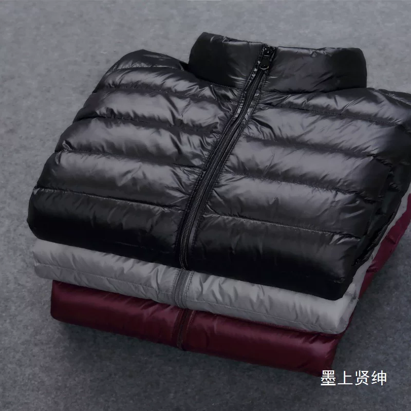 Men's velvet short handheld light and thin down jacket with hood, 2024 years, feather stuffing, plus size