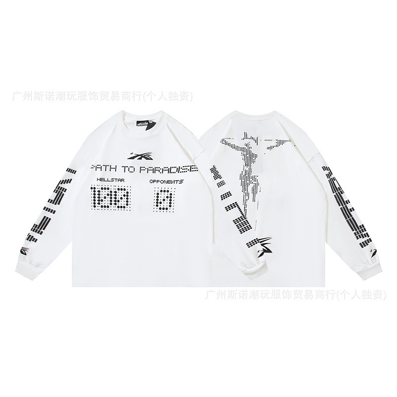 クロスボーダー 2024 Hellstar ヘルスター Tシャツ秋のアメリカのトレンディなハイストリートルーズ長袖 Tシャツ男性と女性用|undefined