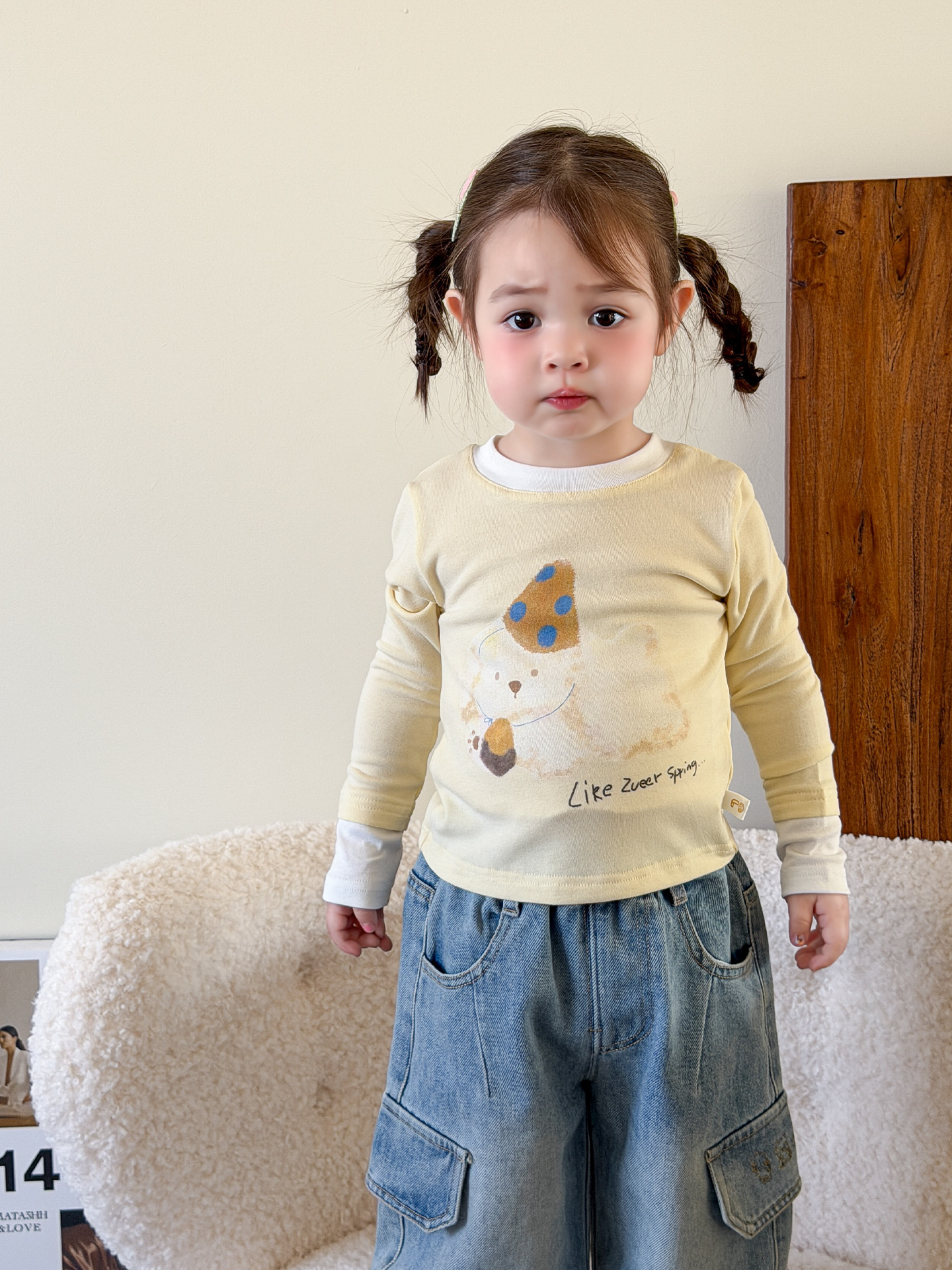 Sugar Pear ropa infantil camiseta de manga larga de niñas ropa de primavera falsa dos piezas de ropa infantil 2026 ropa infantil camiseta de bebé
