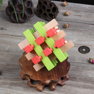 Beech Wood Colorful Eighteen-Column Solid Wood Kongming Lock Adult Leisure Student Educational Intelligence Kidsren's Luban Lock Mortise and Tenon Toy