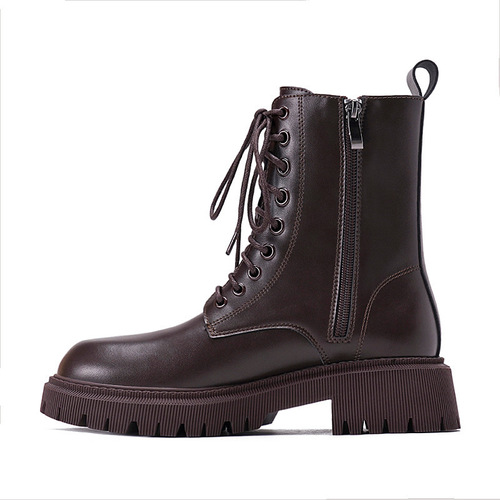 Dongda Rough Leather Martin Boots for Women  New Autumn Height Increasing Thick Sole Laced British Style Short Boots Ins Trend