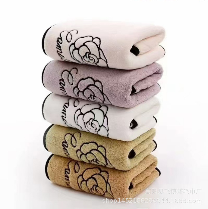 Cross-border coral fleece embroidery thickened face towel bath towel soft absorbent company gift towel factory wholesale