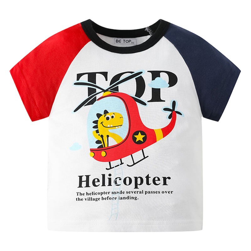 Ser Superior nuevo patrón de dinosaurio de dibujos animados Camiseta de manga corta para niños entrega de una pieza delgada de verano para niños