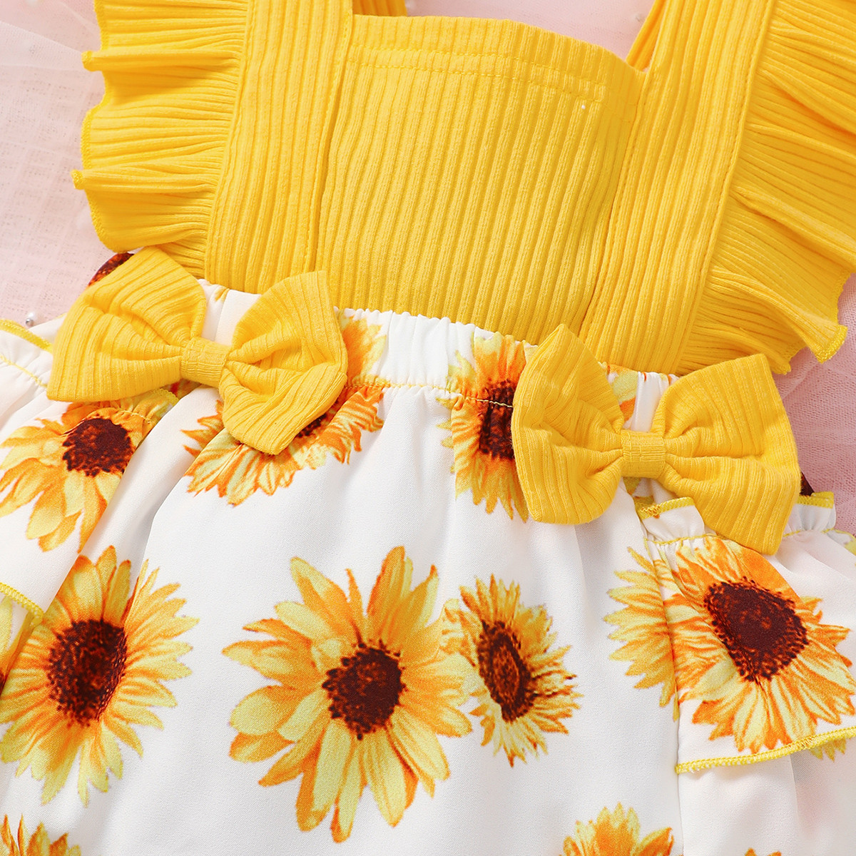 Cute Sunflower Printing Polyester Baby Rompers display picture 5