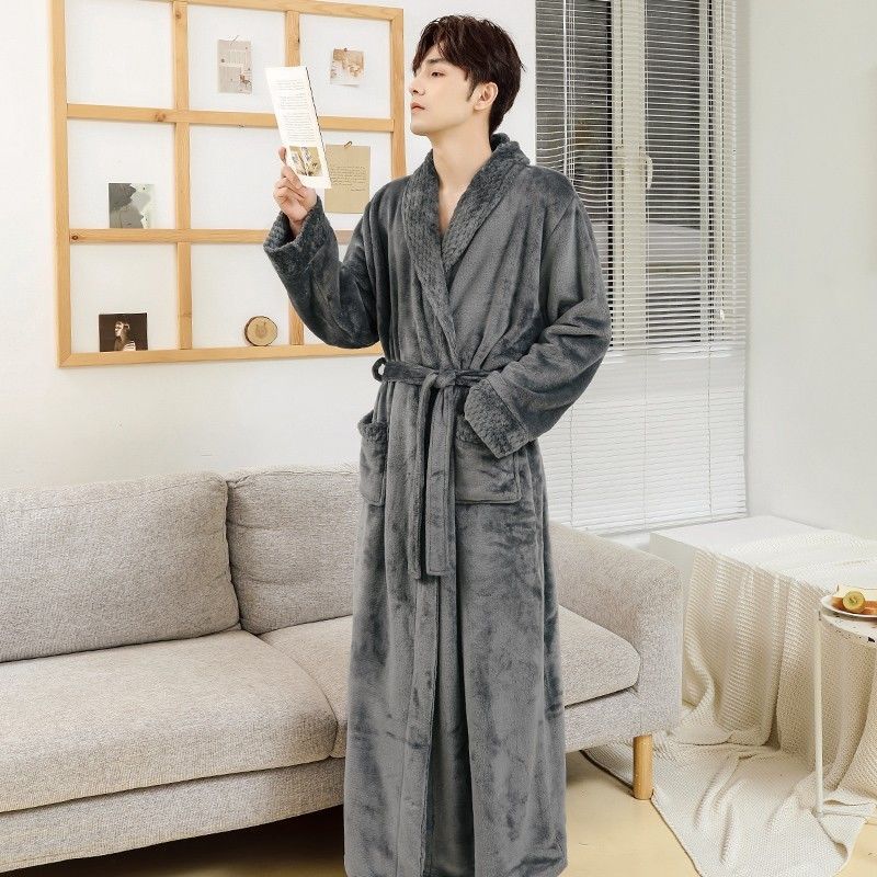 잠옷 남자의 가을과 겨울 플란넬 두꺼운 긴 산호 양털 잠옷 겨울 기모 따뜻한 목욕 가운 남자 목욕 가운
