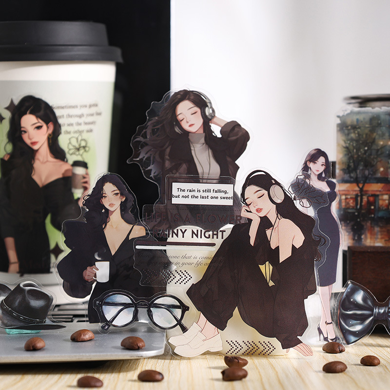 Elegante fantasma transparente pegatinas de mascotas impermeables DIY pegatinas de diario de cuentas retro escenas callejeras personajes especiales pegatinas de chicas