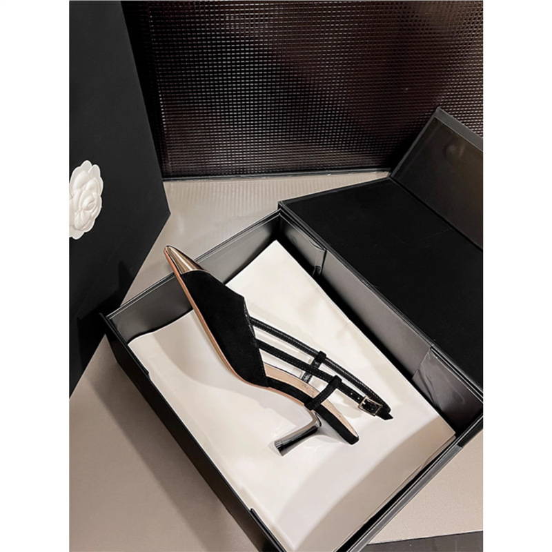 Hong Kong Pointed-Toe High-Heeled Shoes for Women and Men with Stiletto Heels 2025 Summer New Black Lady Style Hollow Toe Sandals