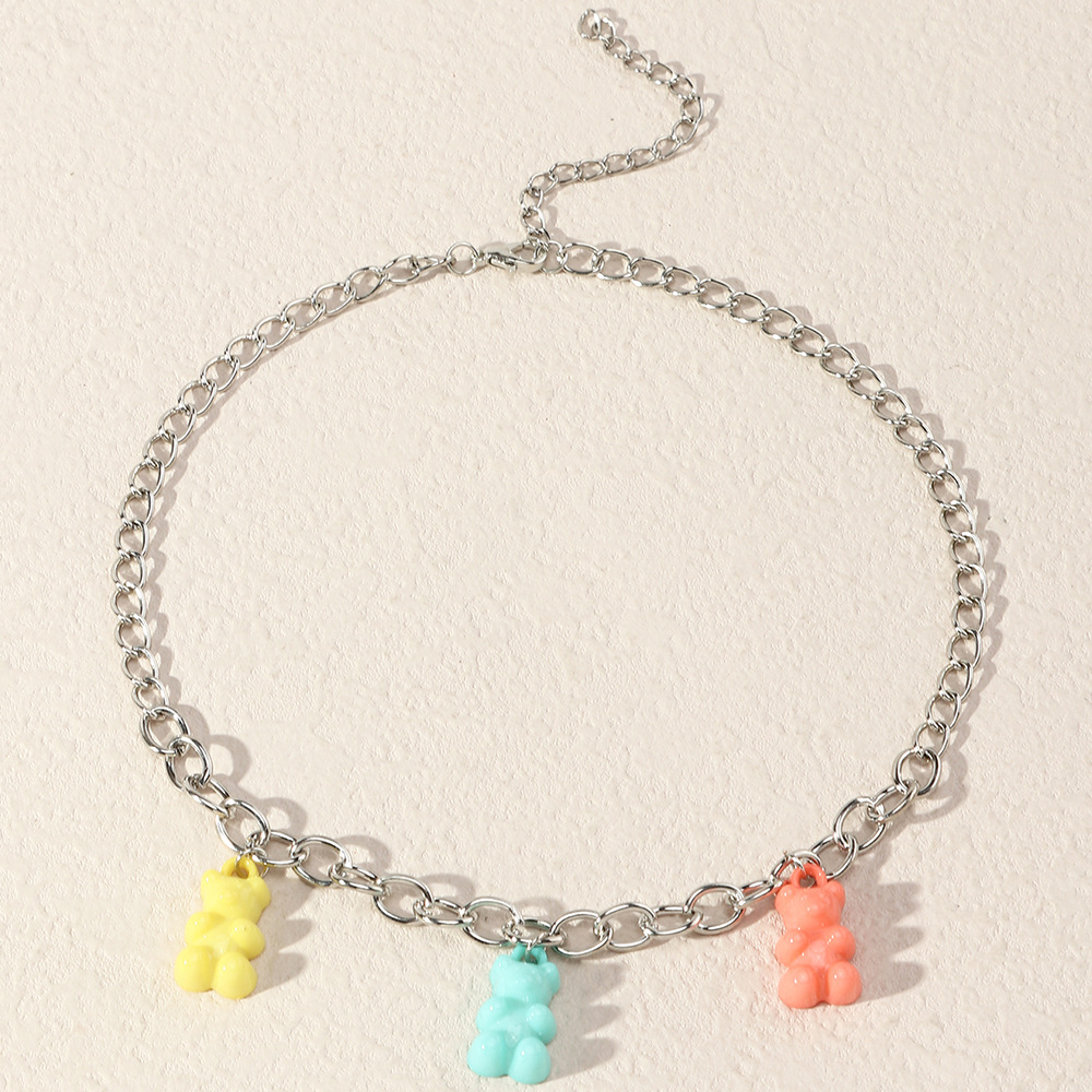 Rétro Frappé Couleur Transparent Ours Pendentif Collier En Gros Nihaojewelry display picture 4