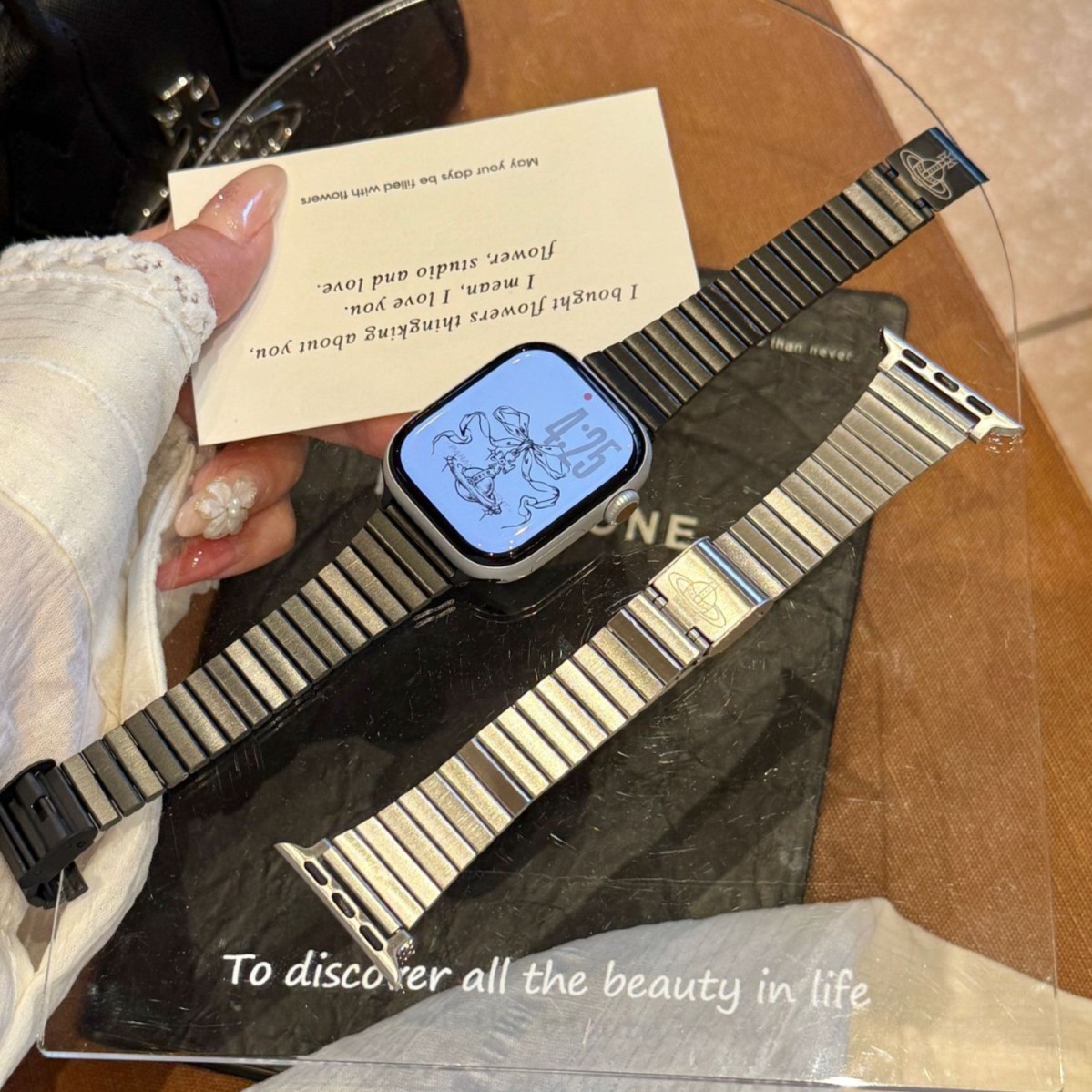 西太后竹节金属不锈钢表带适用苹果手表iwatch12代11/10