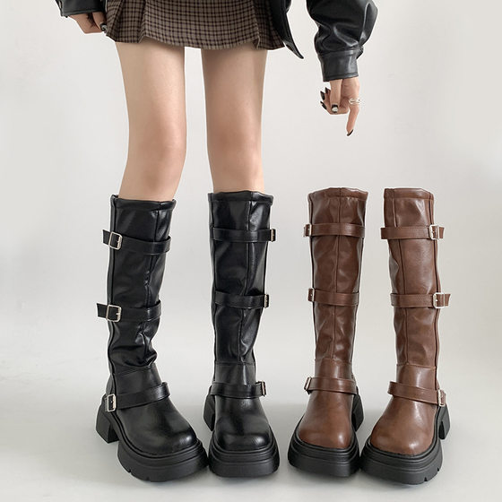 British style thick heel but knee knight boots women's 2024 autumn new retro all-match thin sweet cool all-match boots