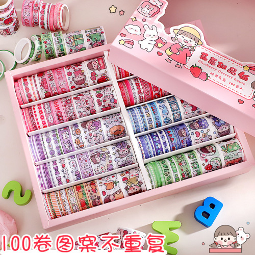 100 rolls of tape hand ledger tape sticker gift box Berry Dessert Shop cute character hand ledger and washi tape wholesale