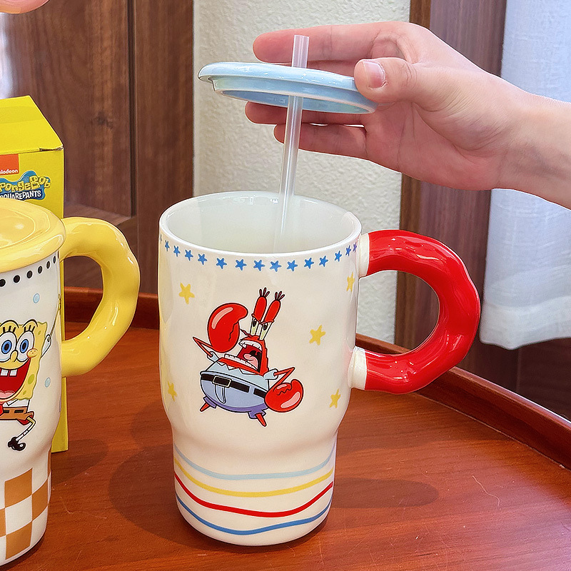Bob Esponja Pai Daxing Taza de cerámica para niñas Taza de agua para parejas Regalo de cumpleaños de oficina de gran capacidad image 5