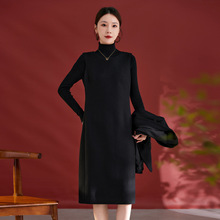 水墨佳人羊毛无袖连衣裙女秋冬新款气质纯色日常气质百搭裙子2753