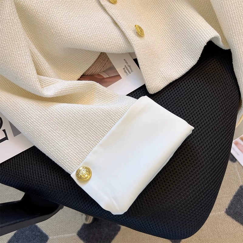 Белая осенняя куртка, стиль Chanel, французский стиль, стиль высокого качества, высокая талия
