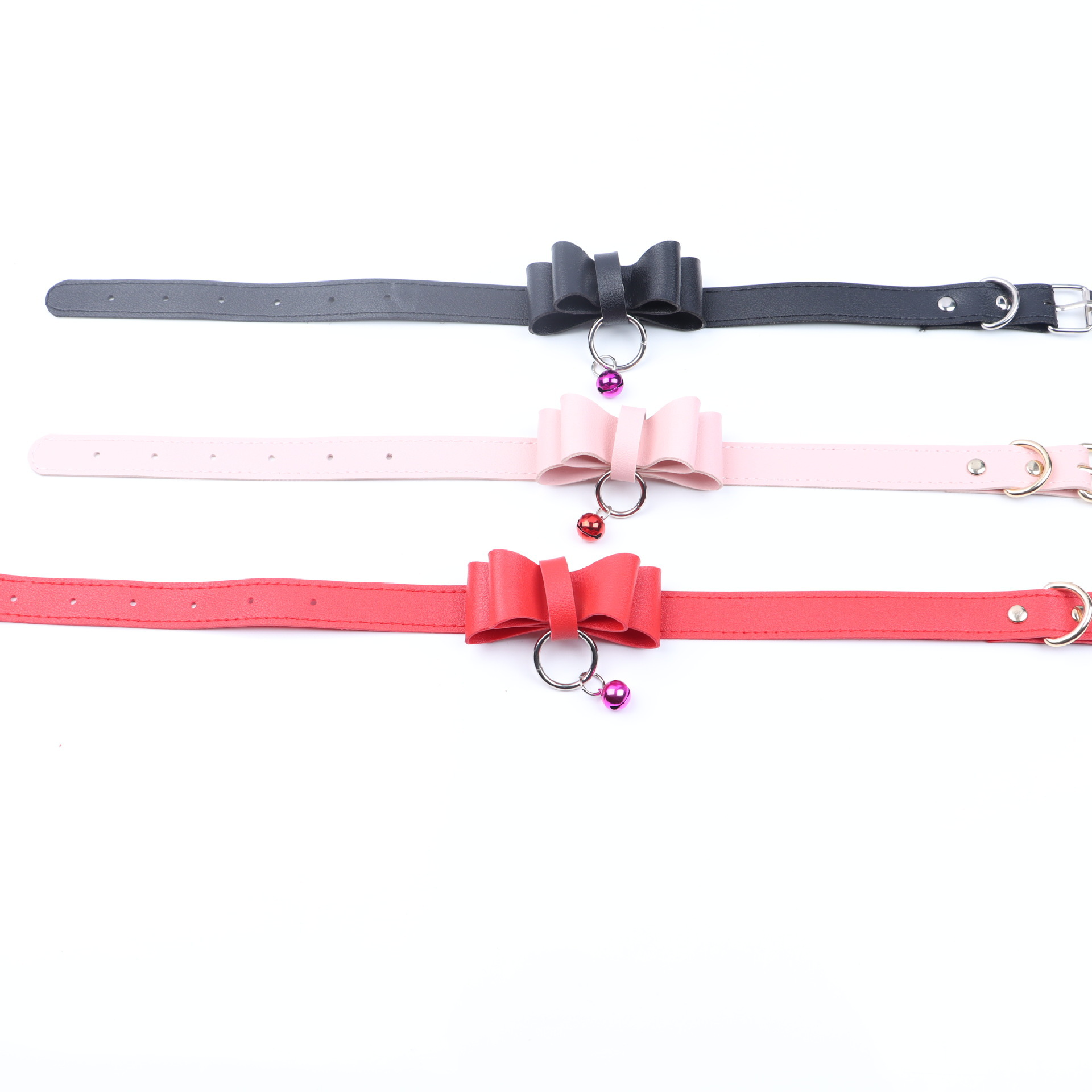 PU Bow Collar and Leash Set with Bell, SM Bondage Training Prop — detail image 5