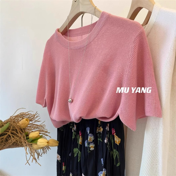 Knitted summer design thin solid color fashionable short sleeve…
