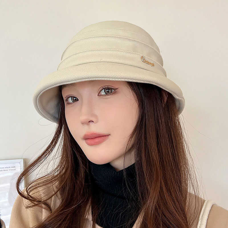 Sombrero de pescador para mujeres primavera y otoño versátil estilo coreano versátil sombrero sombrero sombrero de sol mostrando cara pequeño sombrero de cubo