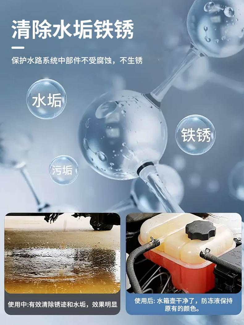 Convenient Car Cooling System Protection Agent for Maintenance, Heat Regulation, Descaling, Rust Removal, and Engine Protection