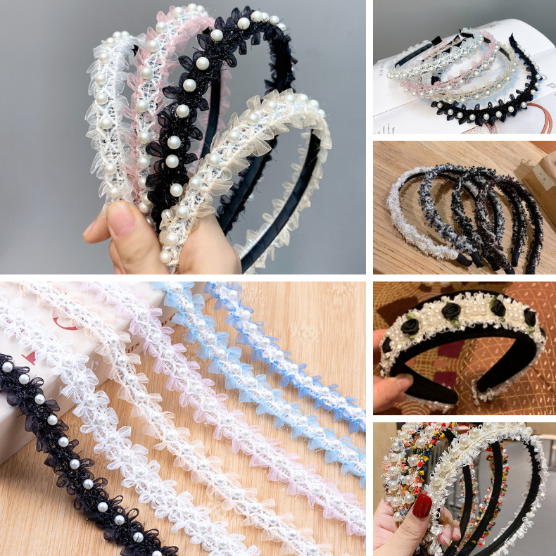 2cm小香风蕾丝花边织带 diy手工单排珍珠超仙饰品蝴蝶结发箍辅料