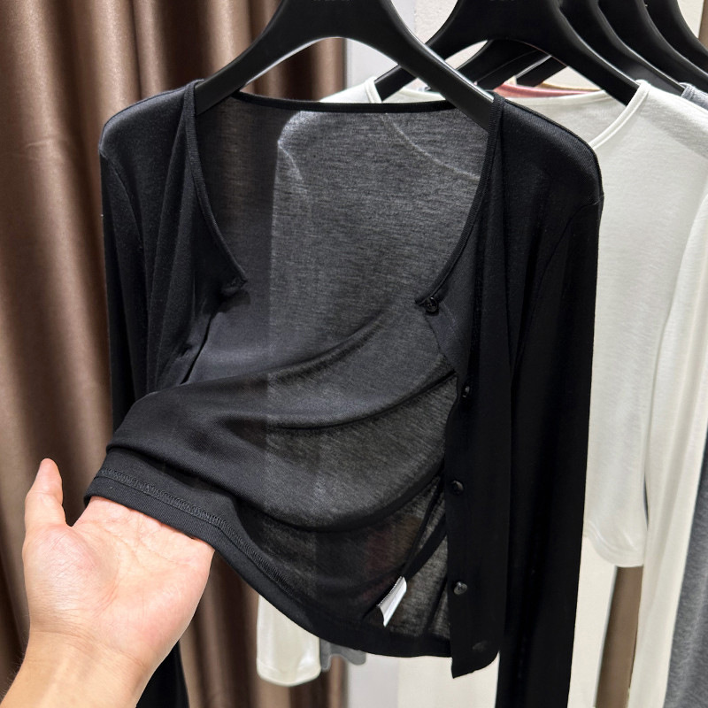 Modal Sun Protection Cardigan for Women, Autumn Top, Black Shawl, Thin Cover-Up, Knitted Small Jacket, Comfortable Knitted Cardigan Modal Sun Protection Cardigan for Women, Autumn Top, Black Shawl, Thin Cover-Up, Knitted Small Jacket, Comfortable Knitted Cardigan