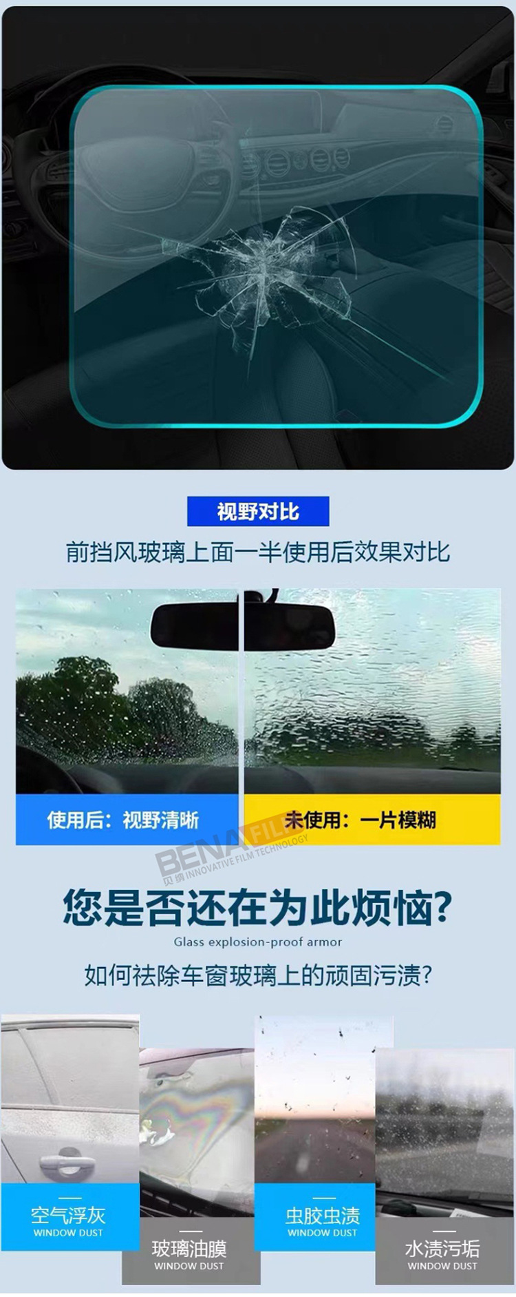 Car Tpu Glass Shield Front Windshield Heat Insulation Explosion-Proof Solar Film Anti-Stone Splash Rainproof Water-Repellent Exterior Film