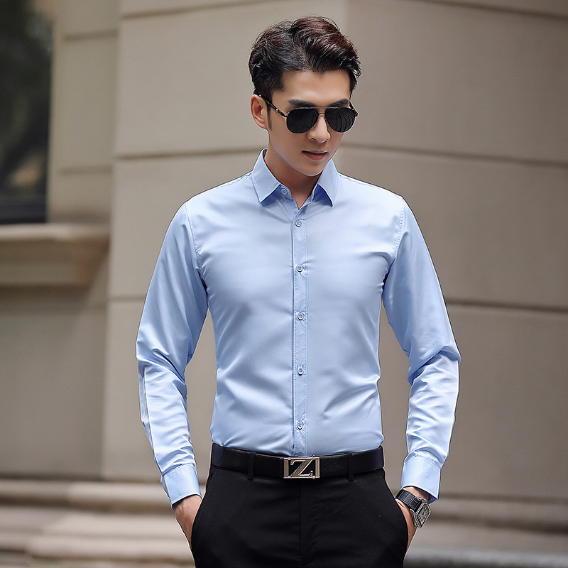Pure white shirt men's Hong Kong style work shirt slim solid color bottoming shirt Korean style handsome suit formal occasion top Pure white shirt men's Hong Kong style work shirt slim solid color bottoming shirt Korean style handsome suit formal occasion top